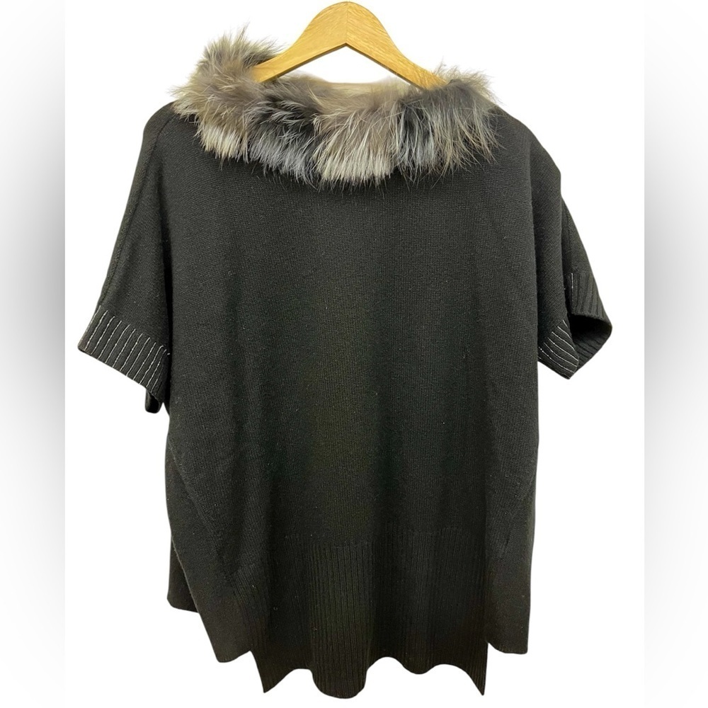 Fabiana Filippi Luxury Poncho Shirt Cashmere Wool Silk With Real Fox Fur Trim